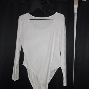 SHEIN White Ribbed Long Sleeve Bodysuit